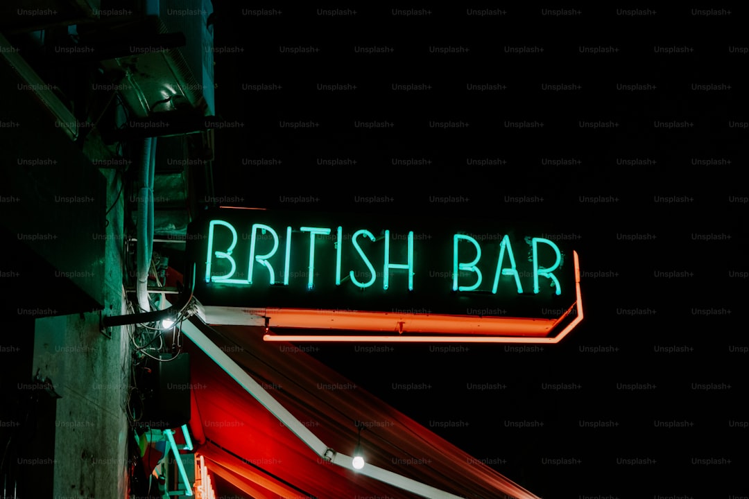British bar neon sign at a traditional pub